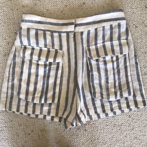 High waisted striped linen shorts